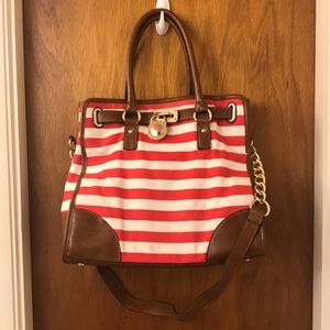 Red and white striped large purse
